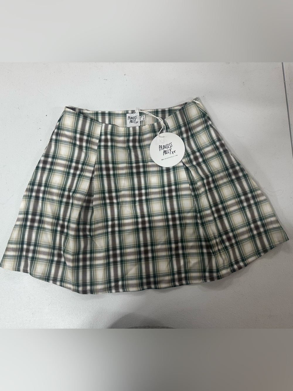 Princess Polly Green and Cream Plaid Mini Skirt